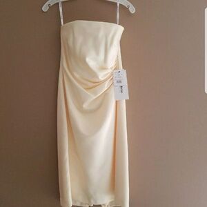 David's Bridal Cream Strapless Midi Dress